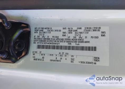 2016 Ford F-150 Xl из США, поврежденный, VIN 1FTFX1EF4GKE64321